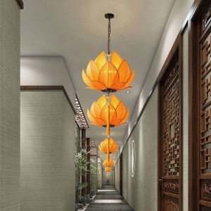 Đèn thả vải hình hoa sen trang trí nhà hàng chay, chùa, phòng thiền