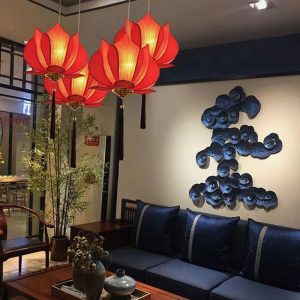 Đèn thả vải hình hoa sen trang trí nhà hàng chay, chùa, phòng thiền