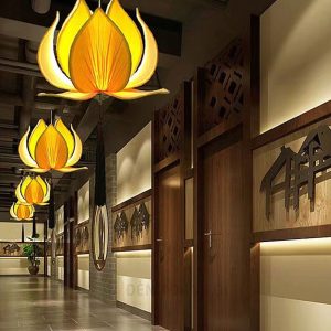 Đèn thả vải hình hoa sen trang trí nhà hàng chay, chùa, phòng thiền