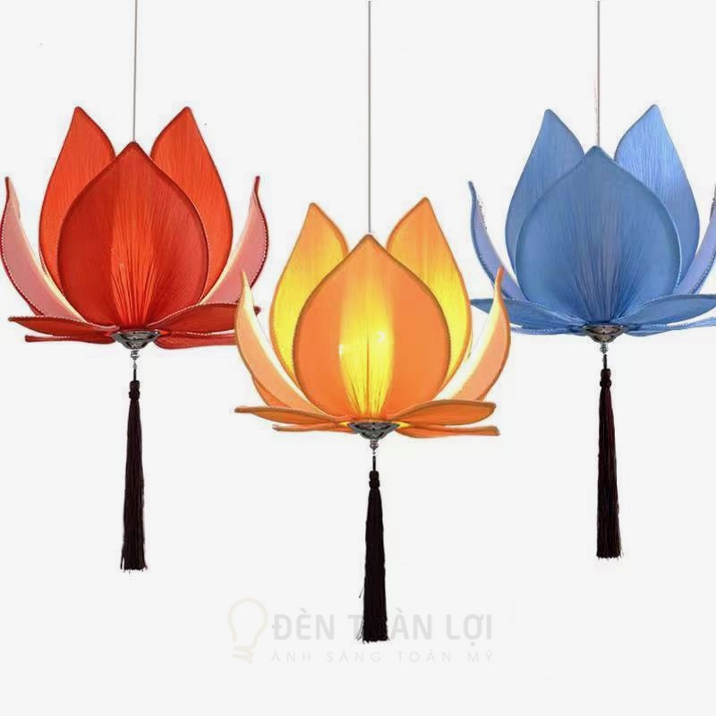 Đèn thả vải hình hoa sen trang trí nhà hàng chay, chùa, phòng thiền