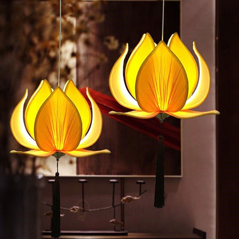Đèn thả vải hình hoa sen trang trí nhà hàng chay, chùa, phòng thiền