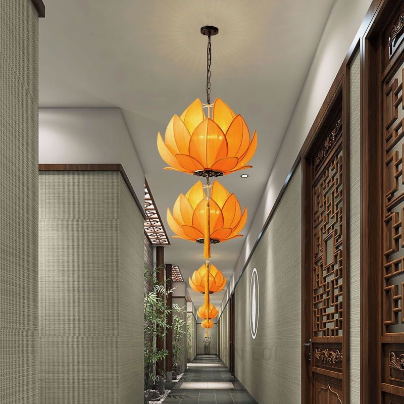 Đèn thả vải hình hoa sen trang trí nhà hàng chay, chùa, phòng thiền
