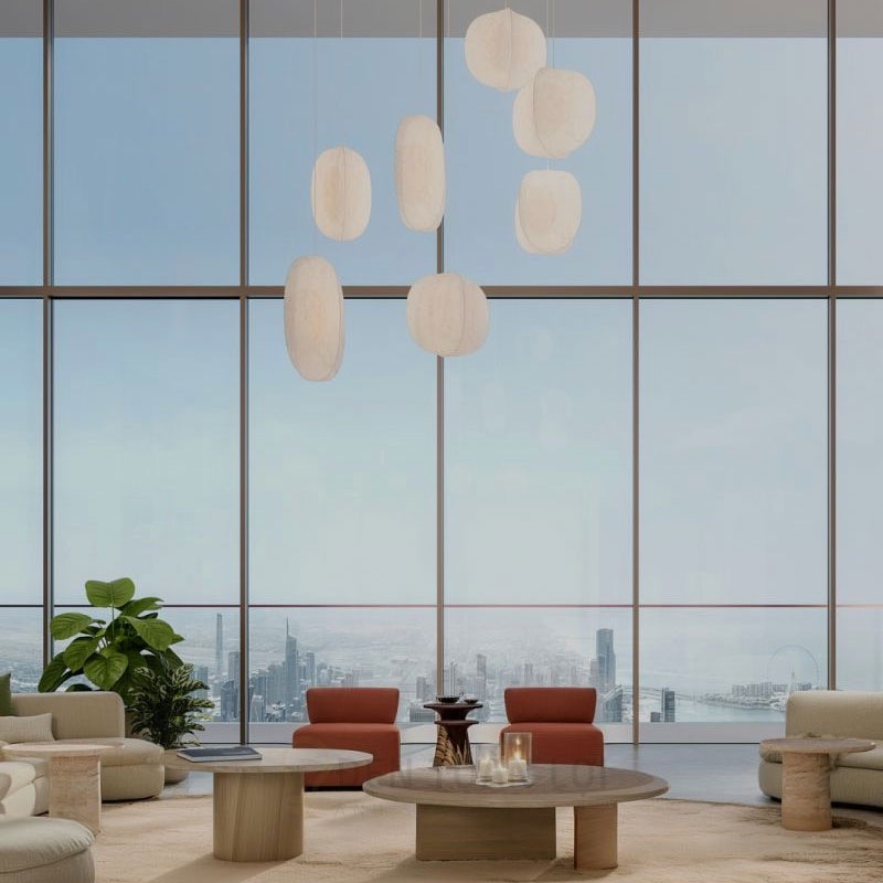 Đèn vải trái khế thả chùm trang trí không gian phòng khách