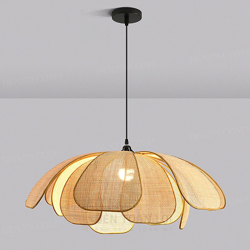 Đèn cánh hoa mây caro, mây mắt cáo phong cách Wabi Sabi Nhật