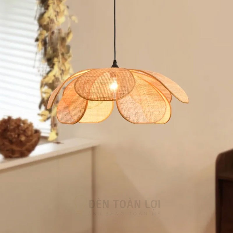 Đèn cánh hoa mây caro, mây mắt cáo phong cách Wabi Sabi Nhật