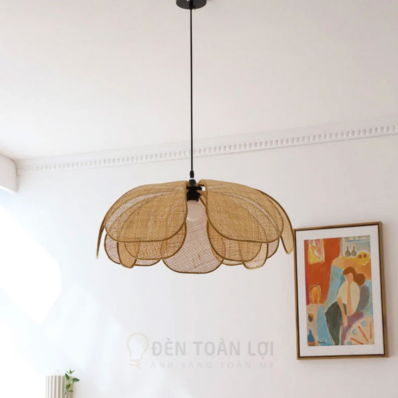 Đèn cánh hoa mây caro, mây mắt cáo phong cách Wabi Sabi Nhật