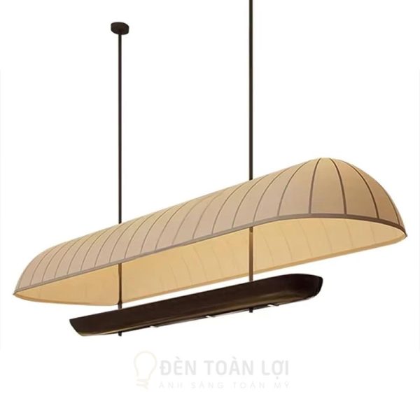 Đèn vải kiểu chiếc thuyền độc mộc thả trần trang trí quầy pha chế dài