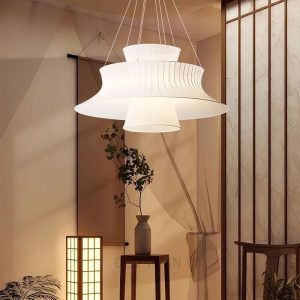 Đèn vải trang trí phòng khách bàn ăn nhà hàng 2 tầng