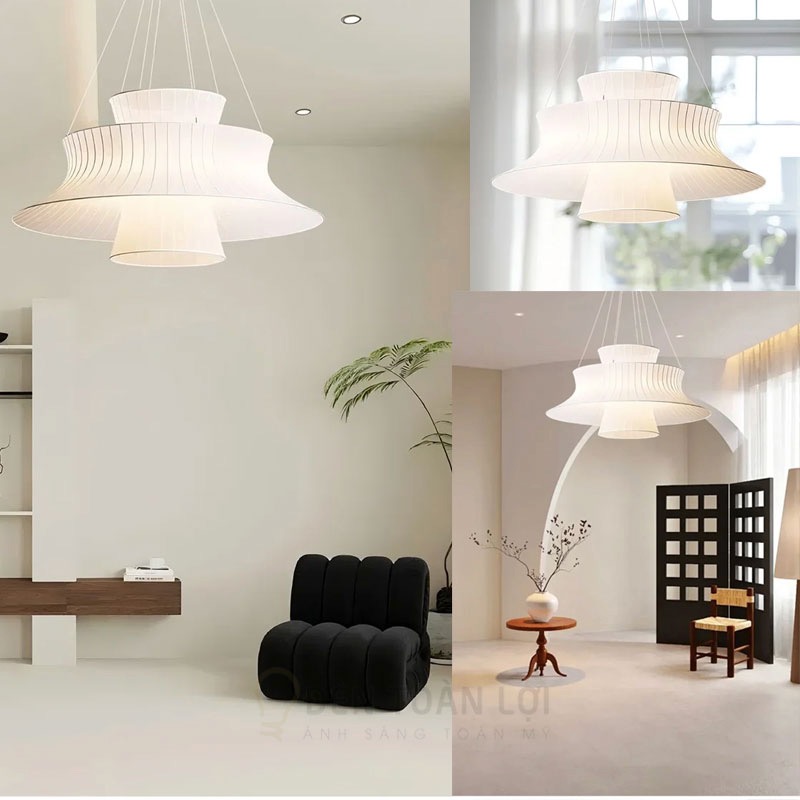 Đèn vải trang trí phòng khách bàn ăn nhà hàng 2 tầng