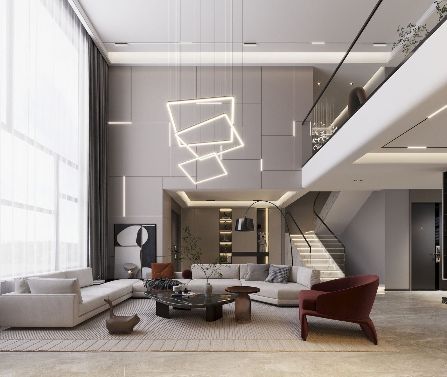 Đèn thả thông tầng phòng khách Đèn thả thông tầng phòng khách