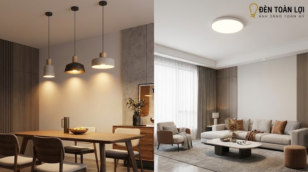 So sánh đèn ốp trần và đèn thả So sánh đèn ốp trần và đèn thả