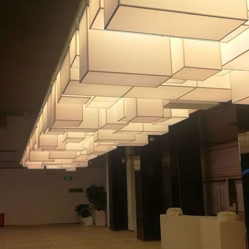 Đèn vải khối hộp chữ nhật trang trí sảnh gia công theo yêu cầu