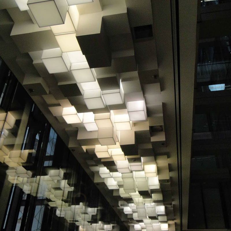 Đèn vải khối hộp chữ nhật trang trí sảnh gia công theo yêu cầu