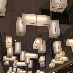 Đèn vải khối hộp chữ nhật trang trí sảnh gia công theo yêu cầu