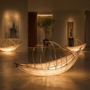 Đèn vải nghệ thuật thuyền trăng gia công theo yêu cầu2