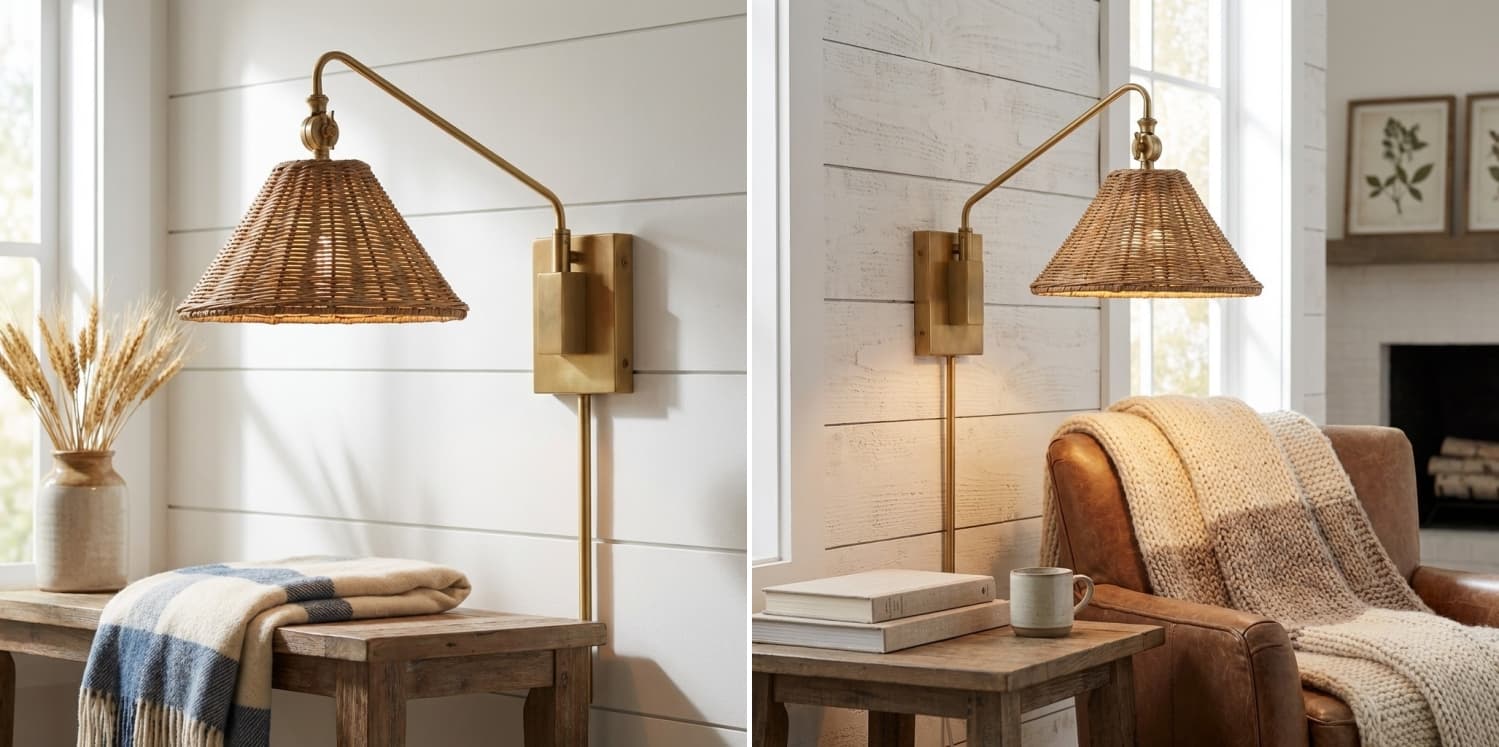 Đèn đọc sách gắn tường đẹp bằng mây tre đan Đèn đọc sách gắn tường đẹp bằng mây tre đan