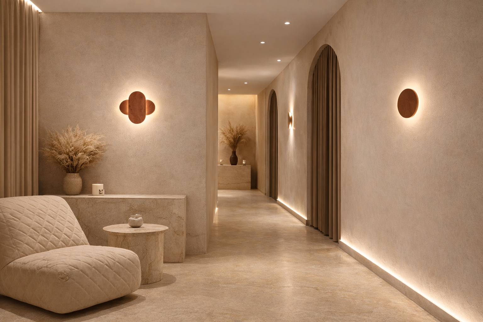 Đèn vách khu vực lễ tân và sảnh chờ spa Đèn vách khu vực lễ tân và sảnh chờ spa
