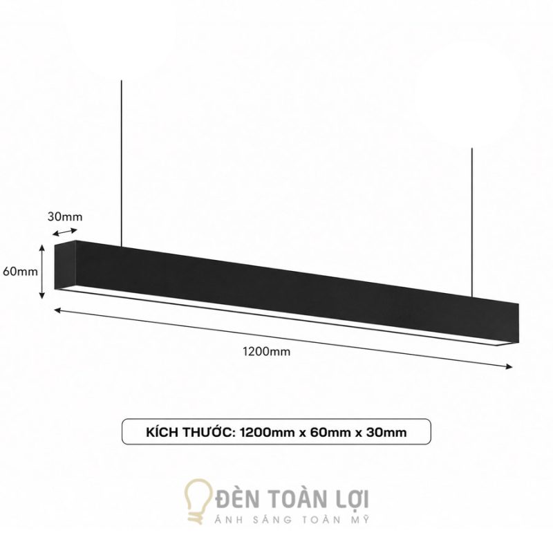 Đèn thả văn phòng 1m2 rộng 30mm cao 60mm 24W