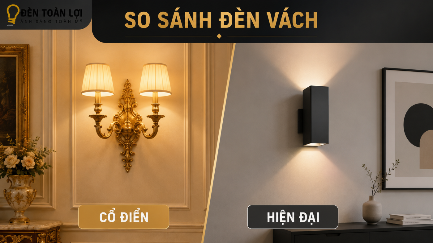 So sánh đèn vách hiện đại và cổ điển