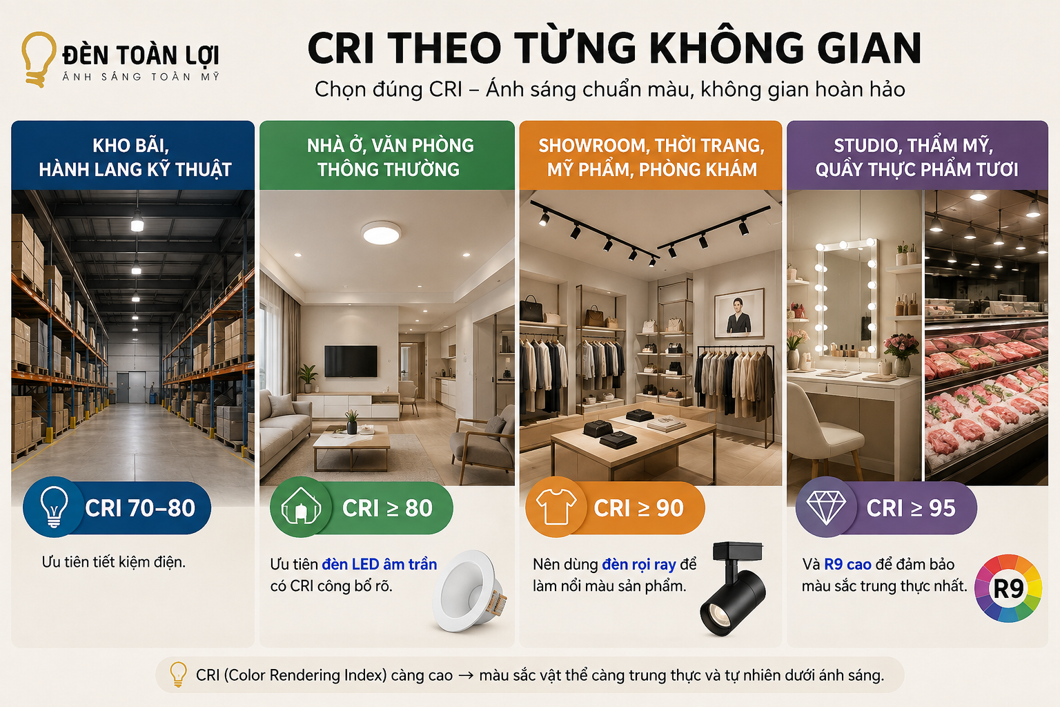 Chọn đèn led có CRI phù hợp từng không gian Chọn đèn led có CRI phù hợp từng không gian